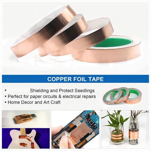 2 Pack Copper Foil Tape 2inch x 33ft with Conductive Adhesive for Electrical Repair, Guitar, DIY Decoration, Stained Glass, Paper Circuits in Saudi Arabia