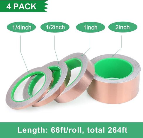 2 Pack Copper Foil Tape 2inch x 33ft with Conductive Adhesive for Electrical Repair, Guitar, DIY Decoration, Stained Glass, Paper Circuits in Saudi Arabia