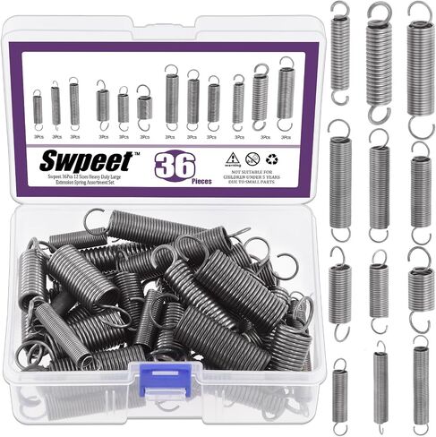 Swpeet 36Pcs 12 Different Sizes Carbon Steel Extension Spring Assortment Kit, Extended Tension Spring Wire Dia 0.039" 0.059" 0.078" 0.1", OD 0.39" 0.59" 0.78", Length 1.18" 1.57" 1.96" 2.36" in Saudi Arabia