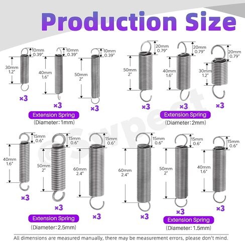 Swpeet 36Pcs 12 Different Sizes Carbon Steel Extension Spring Assortment Kit, Extended Tension Spring Wire Dia 0.039" 0.059" 0.078" 0.1", OD 0.39" 0.59" 0.78", Length 1.18" 1.57" 1.96" 2.36" in Saudi Arabia