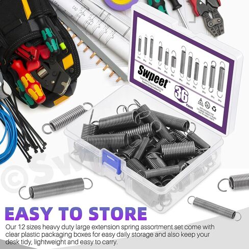 Swpeet 36Pcs 12 Different Sizes Carbon Steel Extension Spring Assortment Kit, Extended Tension Spring Wire Dia 0.039" 0.059" 0.078" 0.1", OD 0.39" 0.59" 0.78", Length 1.18" 1.57" 1.96" 2.36" in Saudi Arabia