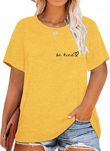 تي شيرت نسائي HDLTE بمقاس كبير لطيف Be Kind Blessed برسومات قصيرة الأكمام وقلب الحب للمعلم in Kuwait