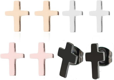 Cross Earrings for Women Girls Stainless Steel Rose Gold Silver Black Cross Earrings Stud Communion Confirmation Gift Jewelry 3Pcs in Saudi Arabia