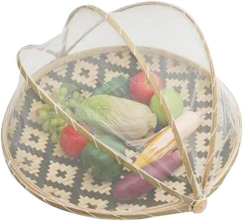 Food Serving Tent Basket - BESTCHANCEUS Hand-Woven Bamboo-Serving-Basket Dustproof-Bug-Proof Mosquitoesor Vegetable Fruits Food Meals Black Round Dia.30cm in Saudi Arabia