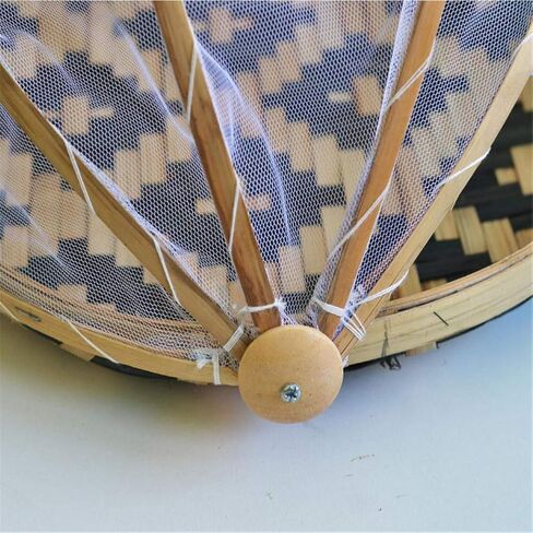 Food Serving Tent Basket - BESTCHANCEUS Hand-Woven Bamboo-Serving-Basket Dustproof-Bug-Proof Mosquitoesor Vegetable Fruits Food Meals Black Round Dia.30cm in Saudi Arabia