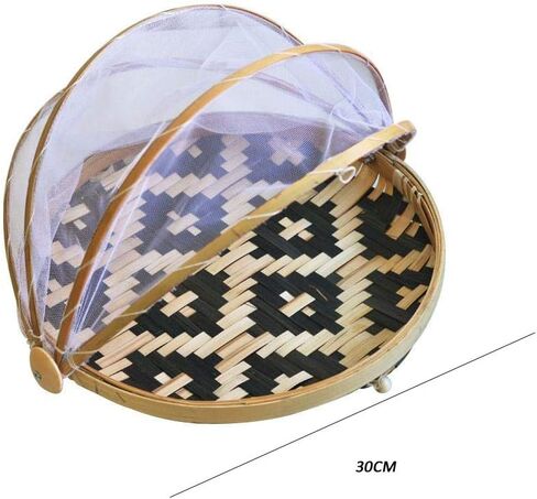 Food Serving Tent Basket - BESTCHANCEUS Hand-Woven Bamboo-Serving-Basket Dustproof-Bug-Proof Mosquitoesor Vegetable Fruits Food Meals Black Round Dia.30cm in Saudi Arabia