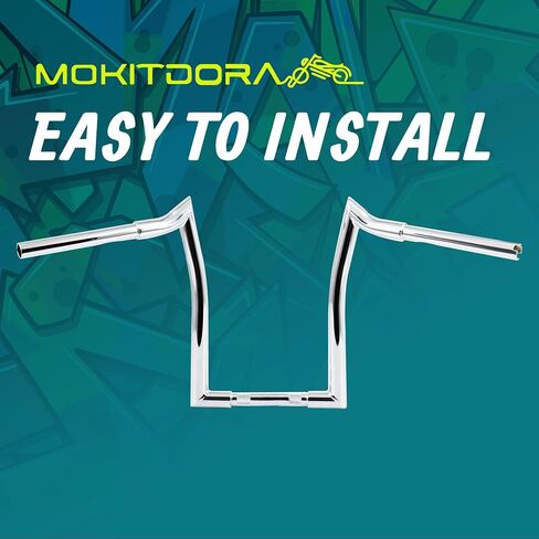 MoKitDora Sportster Dyna Softail 10" Rise Ape Hangers 1.25" Fat 1" مشبك المقود قضبان Meathook لـ Harley XL 883/1200,1994-up Road King & 1998-2013 Road Glide، أسود لامع in Kuwait