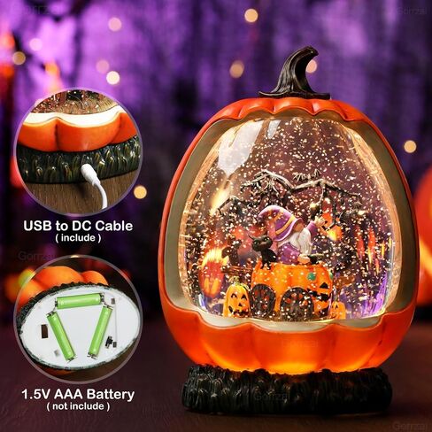Fall Snow Globe Pumpkin Fall Decorations for Home, Gnome Snow Globe with Turkey Swirling Glitter Timer, Lighted Thanksgiving Decor Indoor Fall Decor, USB or Battery Operated in Saudi Arabia
