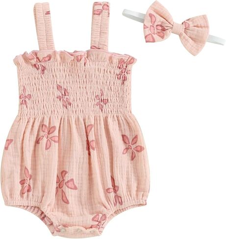 Engofs Newborn Baby Girl Summer Clothes Sleeveless Romper with Headband Boho Outfits in Kuwait