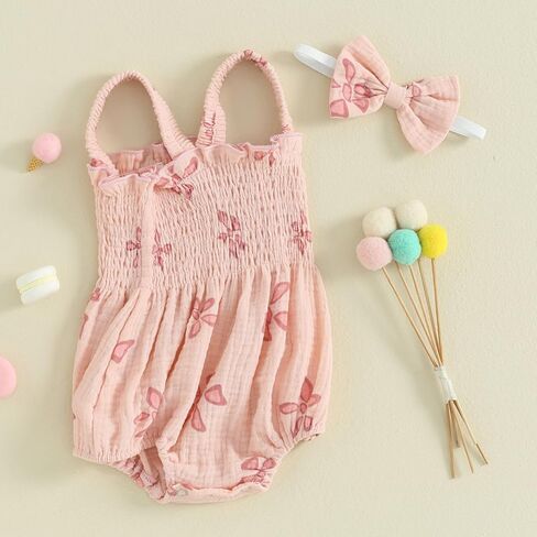 Engofs Newborn Baby Girl Summer Clothes Sleeveless Romper with Headband Boho Outfits in Kuwait