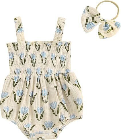 Engofs Newborn Baby Girl Summer Clothes Sleeveless Romper with Headband Boho Outfits in Kuwait
