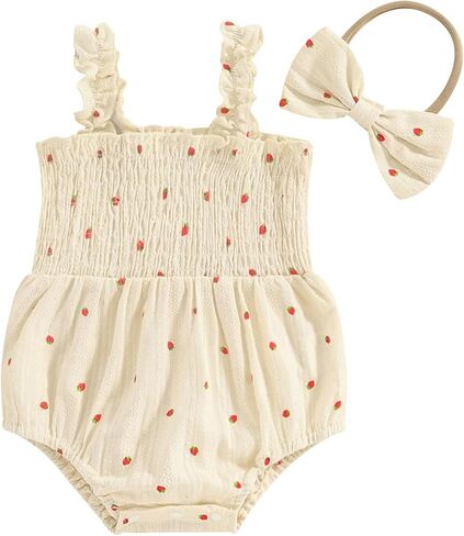 Engofs Newborn Baby Girl Summer Clothes Sleeveless Romper with Headband Boho Outfits in Kuwait