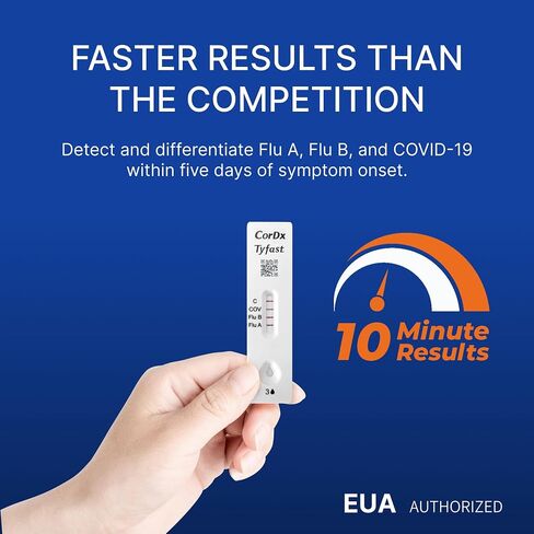 CorDx TyFast Flu A/B & Covid-19 Multiplex Rapid Test, 10 Mins at Home, FDA Authorized, 3-in-1 Combo Kit, 1 Test in Saudi Arabia