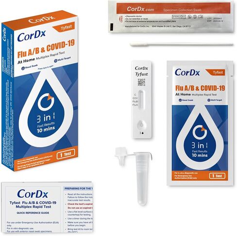 CorDx TyFast Flu A/B & Covid-19 Multiplex Rapid Test, 10 Mins at Home, FDA Authorized, 3-in-1 Combo Kit, 1 Test in Saudi Arabia