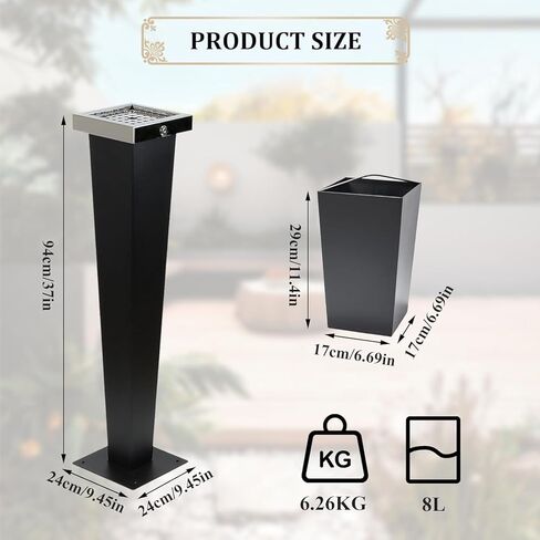Podoy الدائمة منفضة سجائر في الهواء الطلق الفولاذ المقاوم للصدأ التخلص من السجائر المدخنين المخفر 37.6 بوصة مع دلو داخلي الطابق الدائمة منفضة سجائر السيجار للفناء الخارجي in Kuwait