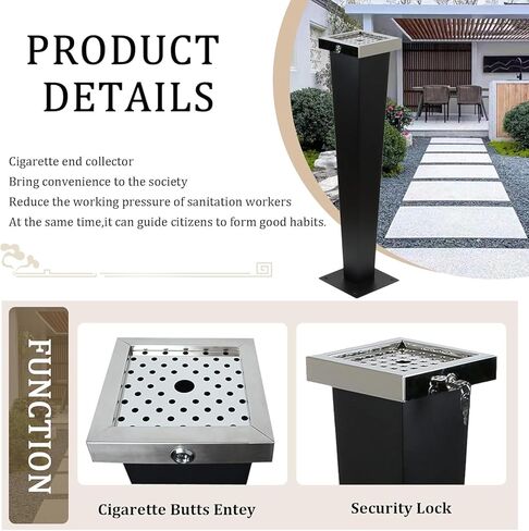 Podoy الدائمة منفضة سجائر في الهواء الطلق الفولاذ المقاوم للصدأ التخلص من السجائر المدخنين المخفر 37.6 بوصة مع دلو داخلي الطابق الدائمة منفضة سجائر السيجار للفناء الخارجي in Kuwait