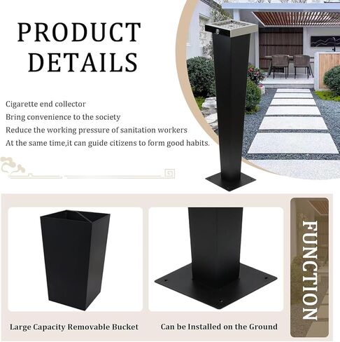 Podoy الدائمة منفضة سجائر في الهواء الطلق الفولاذ المقاوم للصدأ التخلص من السجائر المدخنين المخفر 37.6 بوصة مع دلو داخلي الطابق الدائمة منفضة سجائر السيجار للفناء الخارجي in Kuwait