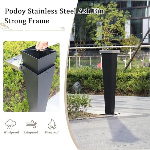 Podoy الدائمة منفضة سجائر في الهواء الطلق الفولاذ المقاوم للصدأ التخلص من السجائر المدخنين المخفر 37.6 بوصة مع دلو داخلي الطابق الدائمة منفضة سجائر السيجار للفناء الخارجي in Kuwait
