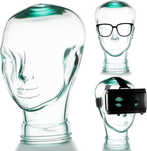 11.5 Inch Clear Glass Head Display Glass Human Head Statue Glass Mannequin Head Home Decoration Glass Transparent Head for Eyes Hats Ornaments Props AR Glasses Not Included in Saudi Arabia