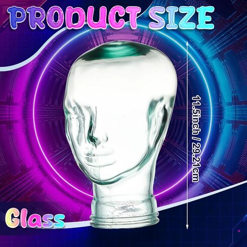 11.5 Inch Clear Glass Head Display Glass Human Head Statue Glass Mannequin Head Home Decoration Glass Transparent Head for Eyes Hats Ornaments Props AR Glasses Not Included in Saudi Arabia