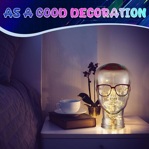 11.5 Inch Clear Glass Head Display Glass Human Head Statue Glass Mannequin Head Home Decoration Glass Transparent Head for Eyes Hats Ornaments Props AR Glasses Not Included in Saudi Arabia