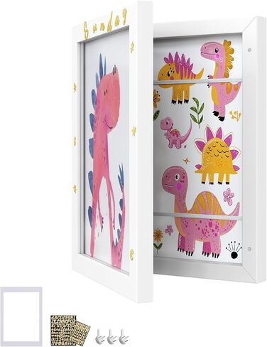 SONGMICS Kids Artwork Frame Changeable, A4, 8.5x11 Art Picture Frame Display for Room Decor, Each Storage up to 150 Drawings, with Mat, Stickers, Non-Trace Nails, MDF, Glass, Ash Black in Saudi Arabia
