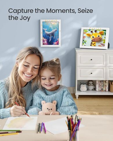 SONGMICS Kids Artwork Frame Changeable, A4, 8.5x11 Art Picture Frame Display for Room Decor, Each Storage up to 150 Drawings, with Mat, Stickers, Non-Trace Nails, MDF, Glass, Ash Black in Saudi Arabia