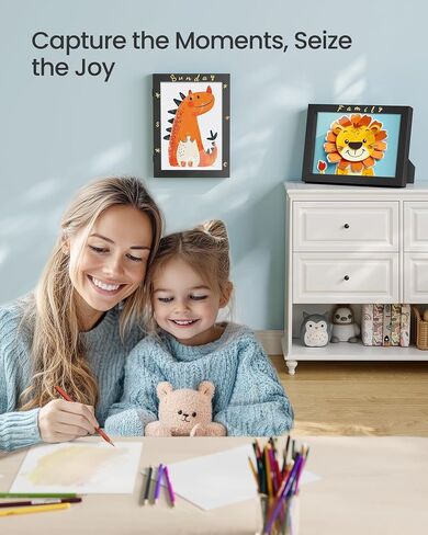 SONGMICS Kids Artwork Frame Changeable, A4, 8.5x11 Art Picture Frame Display for Room Decor, Each Storage up to 150 Drawings, with Mat, Stickers, Non-Trace Nails, MDF, Glass, Ash Black in Saudi Arabia