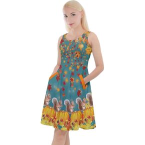 CowCow Womens Mushrooms Alice Wonderland Rabbit Queen Heart Pattern Knee Length Skater Dress with Pockets, XS-5XL