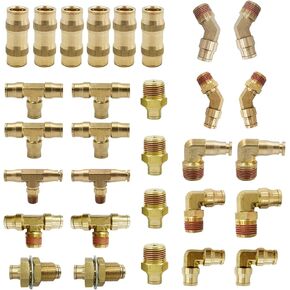 Legines D.O.T Air Brake Brass Push in Fitting,D.O.T 90° Elbow+Male Branch Tee+Union Assortment Kits 28 pcs