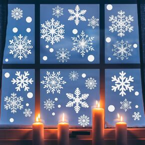 364PCS Snowflake Window Clings, Christmas Window Clings Snowflake Stickers, 10 Sheets Christmas Window Decals Snowflake Decorations for Glass Windows Holiday Winter Indoor Party Bedroom Decor