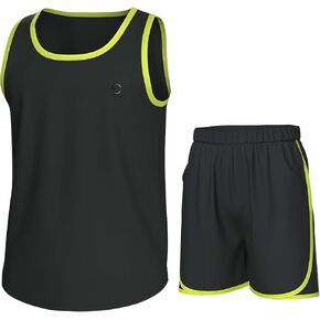 Boys Clothing Sets, Boys Athletic Shorts & Sleeveless Shirts, Crew Neck Kids Tank Top Clothes Size 3-16 (2 Pcs Set) in Kuwait