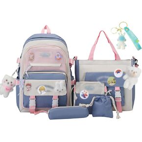 Kawaii Backpack 5Pcs Set Lightweight aesthetic backpack,Teens laptop computer cute backpacks for girls (aesthetic backpack,one size)