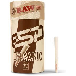 RAW Cones Organic 1-1/4 Size | 100 Pack | Pre Rolled Rolling Paper with Tips & Packing Tubes Included