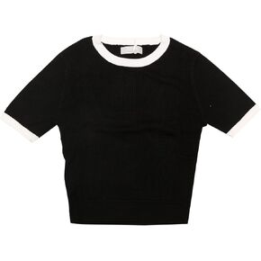 Women's Fitted Knit Top Crew Neck Contrast Color Short Sleeve Pullover Tops