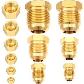 6 Pcs Brass Flare Plug SAE 45 Degree Flare Tube Fitting Seal Plugs 6 Pcs Brass Flare Cap Assortment Kits for 1/4" 5/16" 3/8" 1/2" 5/8" 3/4" Tube OD 6 Sizes Set