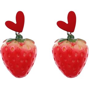 Simulation Fruit Earrings Creative Cute Fruits Dangle Drop Earrings Grape Strawberry Cute Earrings Handmade Lovely Cherry Tassel Dangle Drop Earrings for Women Girls