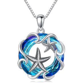 TOUPOP Christmas Gifts Sea Turtle/Whale/Dolphin/Shark/Seahorse Jewelry Pendant Necklace with Crystal/Abalone Shell/Opal S925 Sterling Silver Ocean Beach Urn Necklace for Ashes Cremation Jewelry Gifts for Women Girls Mom Daughter