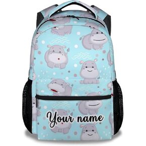 CUSPCOD Hippo Backpack for Girls Boys, 16 Inch Backpacks for School, Cute, Adjustable Straps, Durable, Lightweight, Large Capacity Bookbag for Kids
