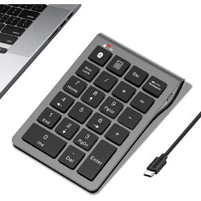 Bluetooth Number Pad for Laptop Rechargable - Wired & Wireless Numeric Keypad 2in1-22 Key USB Keypad for Data Entry, Accounting, Numpad Compatible with MacBook ChromeBook Notebook Surface Pro etc.