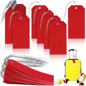 100 Sets Plastic Shipping Tags with Wire, 5 Colors Metal Eyelet Large Waterproof Blank Shipping Tags Heavy Duty Writable Hanging Tags for Luggage Garage Retail Inventory Shelf, 4.72" x 2.36"