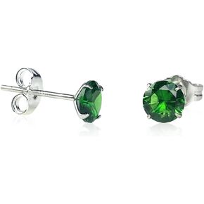 Emerald Earrings Studs Green Earrings 925 Sterling Silver Earrings Emerald Jewelry for Women Handmade Earring Tiny Stud Earrings for Women Trendy Gift for Birthday Anniversary (5mm&7mm)