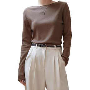 SweatyRocks Women's Boat Neck Long Sleeve Tee Shirts Solid Pullover T Shirts