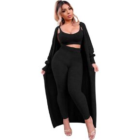 yidengymx Womens Fuzzy 3 Piece Sweatsuit Fleece Open Front Cardigan Crop Tank Top & Bodycon Pants Loungewear Sets for Women