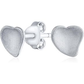 Small Love Heart Shaped Puffed Stud Earrings For Women For Girlfriend Polished .925 Sterling Silver 8MM Engrave Initials