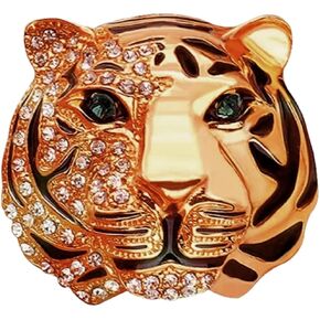 Rhinestone Tiger Head Brooch Pins.Gold Animal Lapel Pin,Charm Lion Coat Collar Brooch for Men Suit Pin