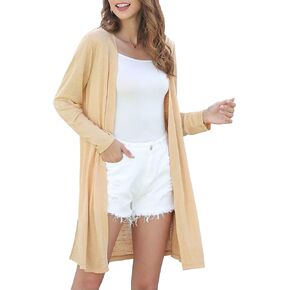 Woolicity Women's Long Cardigan Summer Lightweight Open Front Casual Long Sleeve Duster Trendy Thin Cardigan Sweaters