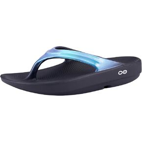 OOFOS OOlala Luxe Sandal, Atlantis - Women’s Size 8 - Lightweight Recovery Footwear - Reduces Stress on Feet, Joints & Back - Machine Washable - Hand-Painted Treatment
