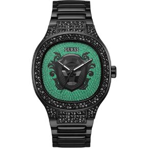 GUESS Men's 45mm Watch - Black Strap Green Dial Black Case