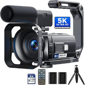 Video Camera Camcorder 5K 56MP YouTube Camera WiFi IR Night Vision 3" 270° Rotatable Touchscreen Vlogging Camera with Microphone,Handheld Stabilizer,Hood,Remote,2 Batteries,Tripod